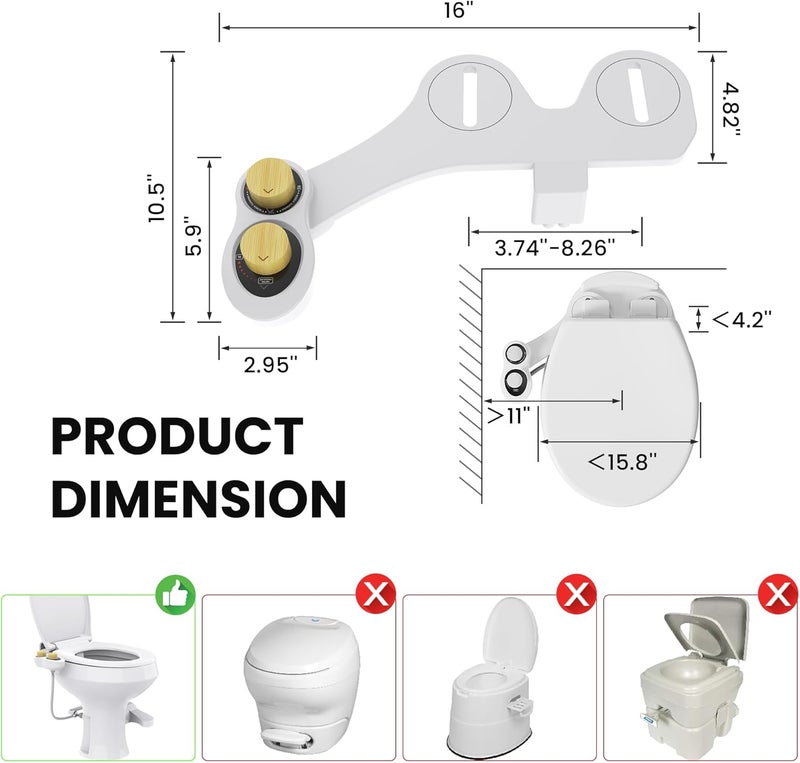Terapaton RV Bidet Seat Attachment with Dual Nozzles, Self-Cleaning, Rear/Front Cleaning, Non-Electric, Adjustable Water Pressure, Fresh Water RV Bidet Sprayer | Upgrade Toilet in Minutes (Bamboo) - Image 3
